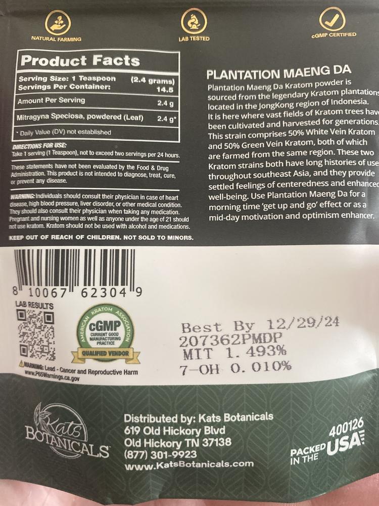 Plantation Maeng Da Kratom Powder - 500 Grams - Customer Photo From Shawn M.
